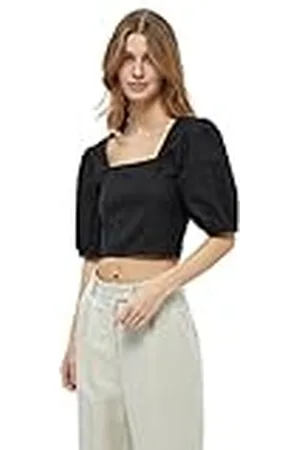 Minus Dames Shelba Cropped Linnen Blouse 4, Zwart, 12, Zwart, 38