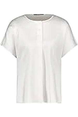 Taifun Blouseshirt voor dames, met materiaalmix, korte mouwen, overgesneden schouders, T-shirt met korte mouwen, ronde hals, effen kleuren, , 38