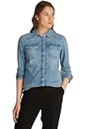 Tommy Hilfiger Dames DNM LS Slim Shirt SAM WW0WW43730 L/S Shirt, Denim, 38, , 64