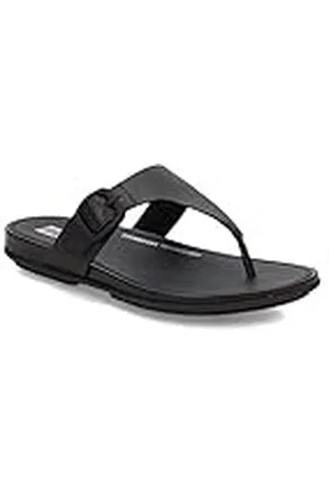 FitFlop Dames Gracie rubberen gesp lederen teen post sandalen plat, zwart, 6.5 UK, Zwart, 40 EU
