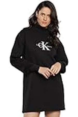 Calvin Klein Jeans Dames Monologo Roll Neck Jurk Sweater, , XXS