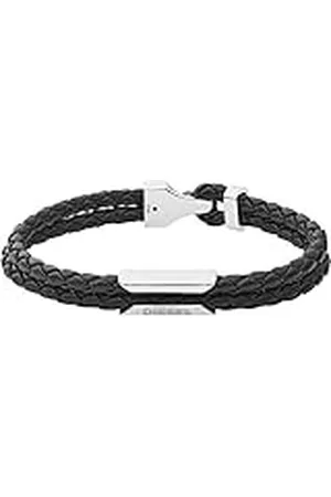 Diesel Zwarte Gevlochten Leren Armband met een Dubbel Koord