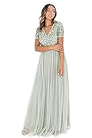 Maya Deluxe Dames jurk voor bruiloft gast plus size rijk hoge taille pailletten korte mouw avond bruidsmeisje, , 42 EU