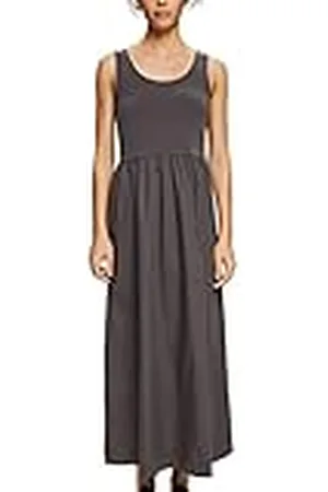 ESPRIT Materiaal-mix-jurk in midi-lengte, antraciet, XXL