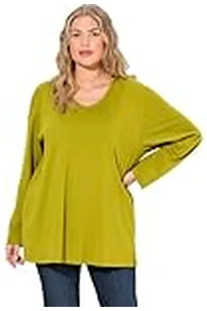 Ulla Popken Dames grote maten plus size shirt, V-hals, relaxed, lange mouwen, , 58-60