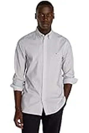 Tommy Hilfiger Heren Micro Print SF Shirt MW0MW34571, L/S Shirt, wit, XXXL, , 3XL grote maten