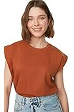 Trendyol Dames Cinnamon mouwloos basic gebreid T-shirt, klein