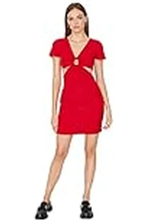 Trendyol Dames Woman Midi Bodycon Crew Neck Knit Jurk, , 38