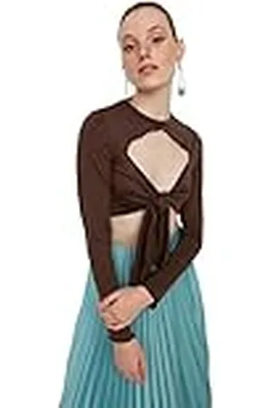 Trendyol Dames Brown Super Crop Connecting Gedetailleerde Gebreide Blouse, , XS