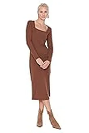Trendyol Dames Woman Mini gebreide jurk ronde hals tricot jurk, , L