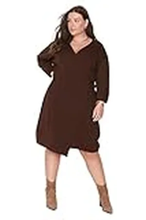 Trendyol Midi Double Brasted Regular Plus Size jurk voor dames, , XL