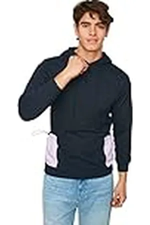 Trendyol Heren capuchon effen Regular sweatshirt, marine blauw, 2XL, , XXL