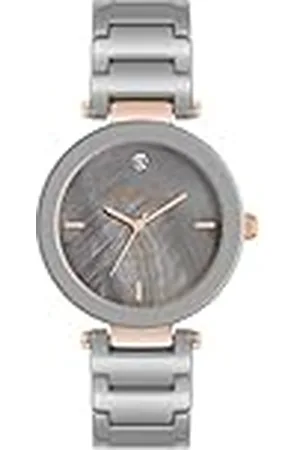 Anne Klein Keramisch dameshorloge met diamanten wijzerplaat, taupe/roségoud