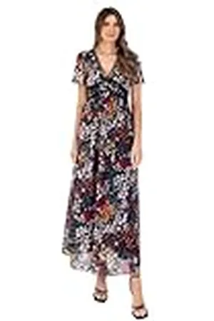 Lovedrobe Maxi-jurk voor dames, korte engelenmouwen, V-hals, , trim detail, empire, A-lijn, casual, bruiloft, gast gelegenheid 10, , 36