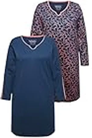 Ulla Popken Dames Bigshirts, set van 2, sterren, tuniekhals, lange mouwen, nachthemd, , 42/44, , 42/44