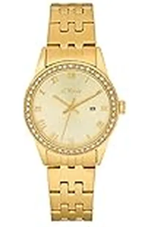 QS by s.Oliver Armbanduhr Damen Quarzuhr Analog, mit Edelstahl Armband, Gold, 5 bar Wasserdicht, Kommt in Uhren Geschenk Box, 2033564
