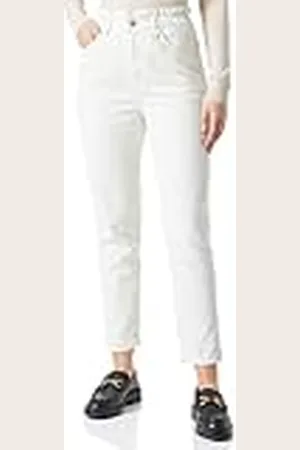 Koton Vrouwen Elastische Taille Hoge Taille Denim Broek-Mom Jeans Shorts, Off White (001), 32W, , 32W