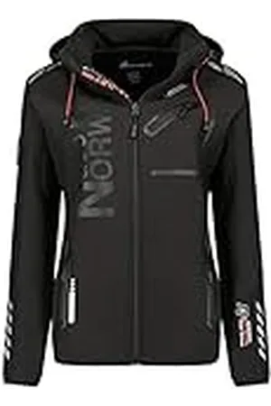 Geographical Norway REINE LADY - waterdichte softshelljas voor dames - warme jas met capuchon voor buiten - functionele jas windbreaker-zip jas - outdoor activiteiten wandelen, zwart/zwart, S