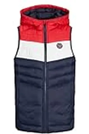JACK&JONES JUNIOR JJESPRINT Puffer Bodywarmer Hood NOOSMNI vest, Navy Blazer/Detail: White/True Red Blocking, 122, , 122 cm