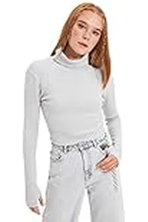 Trendyol Dames Gray Turtleneck Vinger Gedetailleerde Flyillate Gebreide Blouse, S