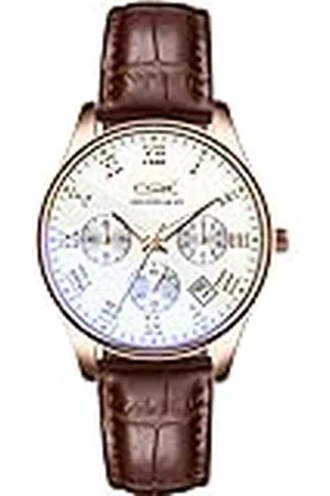 Basfur Herenhorloge, analoog kwartshorloge met Calenda display, herenhorloge in professionele stijl, gloeit in het donker met ademende leren band., Brown Band/White Dial, Modern