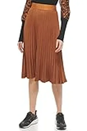 DKNY Faux Suede Midi Pleated Skirt, , XXS, , XXS
