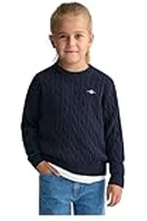 GANT Unisex kinderen Cotton Cable Shield Crew Pullover, , 122-128