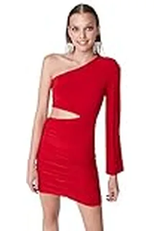 Trendyol Dames Woman Mini Bodycon Asymmetrische kraag gebreide jurk, Paars-multicolor, 36