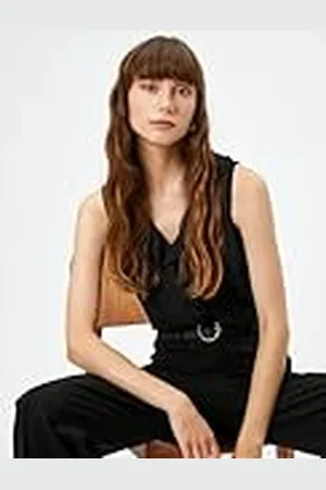 Koton Dames V-hals mouwloos ruffle chiffon shirt blouse, , 36