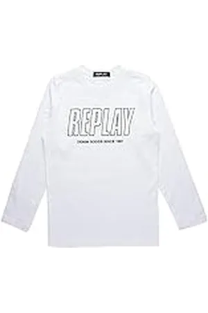 Replay Jongens shirt met lange mouwen katoen met logo, wit (White 001), 6 jaar, , 6 Jaar