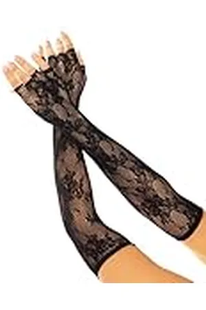 Leg Avenue Women’s Seamless Lace Opera Length Floral Fingerless Gloves, Black, Black, One size