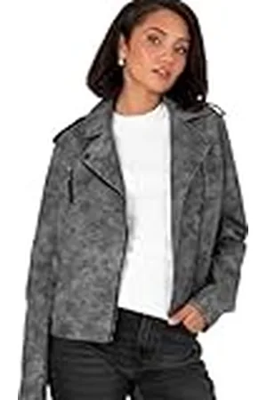 Lovedrobe Dames Biker Jacket Dames Zacht Faux Leather PU Studded Collar Distressed Lange Sleeve Zip Zakken Casual Coat, 38, , 38