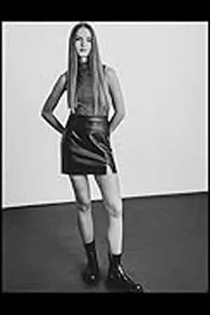 Koton Dames Faux Leather Medium Rise Slit Mini Rok, , 34