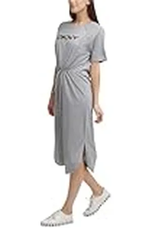 DKNY Damesjurk met korte mouwen, logo, trekkoord, taillejurk, , Large, , L