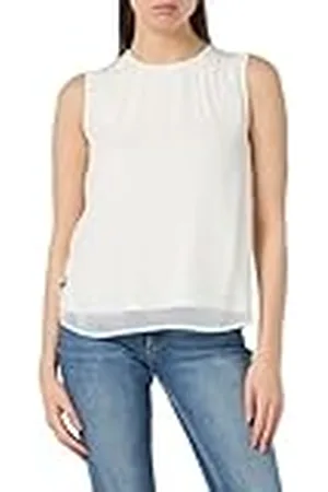 Taifun Dames blouse met chiffon-laag mouwloos effen kleuren, , 44