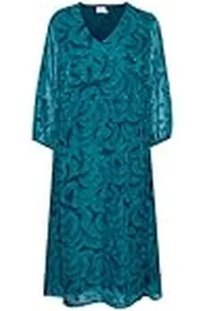 Kaffe Dames midi-jurk V-hals 3/4 mouwen bedrukt chiffon trekkoord taille, , 38