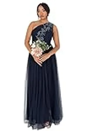 Maya Deluxe Damesjurk, maxi-jurk, mouwloos, schoudervrij, pailletten, tule, split, A-lijn, voor bruiloft, bal, jurk voor dames, , 40