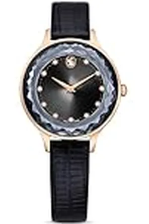 Swarovski Octea Nova horloge, Swiss Made, Lederen band, Zwart, Roségoudkleurige afwerking