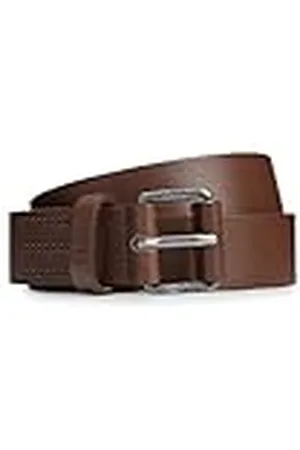 HUGO BOSS Mens Scott-St Sz30 lederen riem met logo reliëf keeper, Bruin, 110