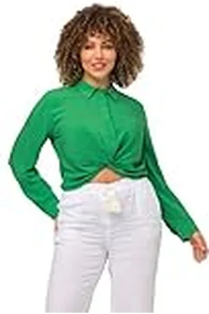 Ulla Popken Dames, grote maten, hemdblouse kort met knoopdetail, , 54/56 NL