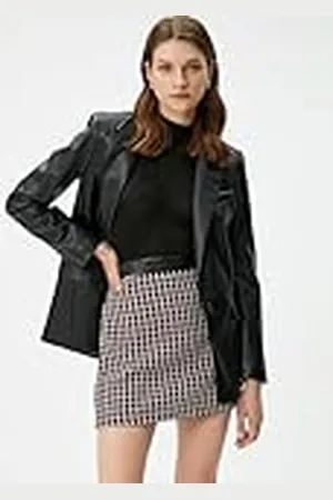 Koton Dames Faux Leather Detail Mini Tweed Rok, , 36
