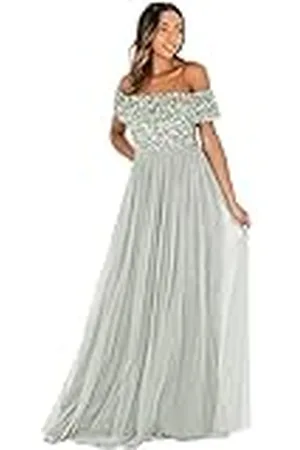 Maya Deluxe Misty Green Bardot verfraaide maxi-jurk voor dames, bruidsmeisje, , 42