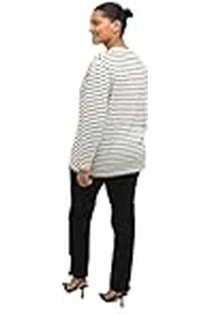 Kaffe Plus-size T-shirt voor dames, lange mouwen, regular fit, ronde hals, Antiek wit/Beacon Blue, XL/Meer