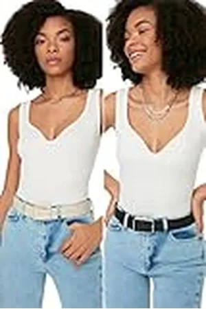 Trendyol Dames 2 Pack Buckle Vrouwelijke Riem, Black-Skin, , L