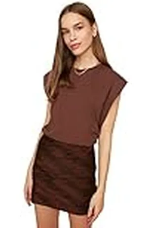 Trendyol Dames Brown Mouwloos Basic Gebreide T-Shirt, S