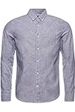 Superdry Linen Cotton LS Shirt Navy Stripe S Heren, , S