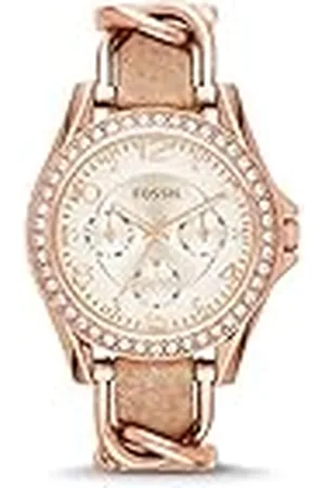 Fossil Riley horloge voor dames, chronograaf uurwerk met roestvrij stalen of leren band