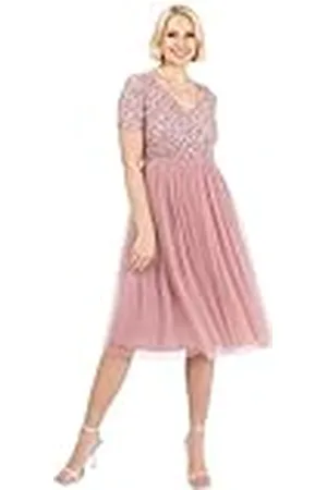 Maya Deluxe Dames verfraaide midi-avondjurk dames V-hals met korte mouw voor prom bruiloft bruidsmeisje , 14, , 40