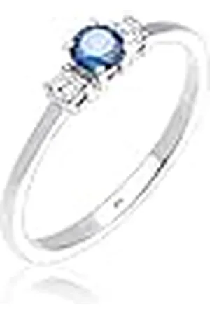 Elli Ring Dames Verloving Klassiek met Synthetische Saffier en Zirkonia Kristallen in 925 Sterling