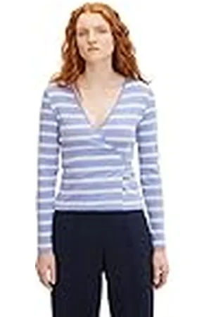 TOM TAILOR Dames T-shirt in wikkellook met strepen 1032818, , XL